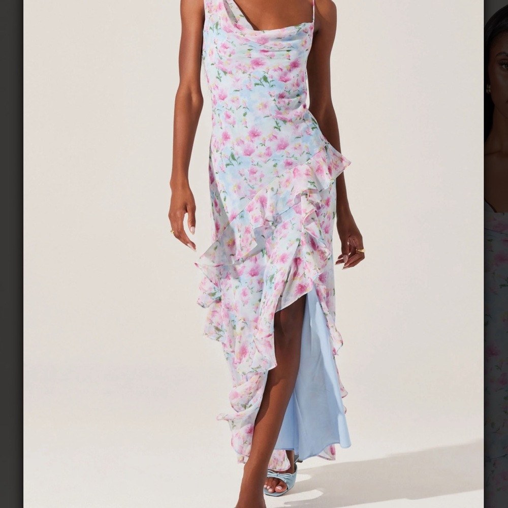 ASTR Levina Asymmetric Floral Ruffle Dress